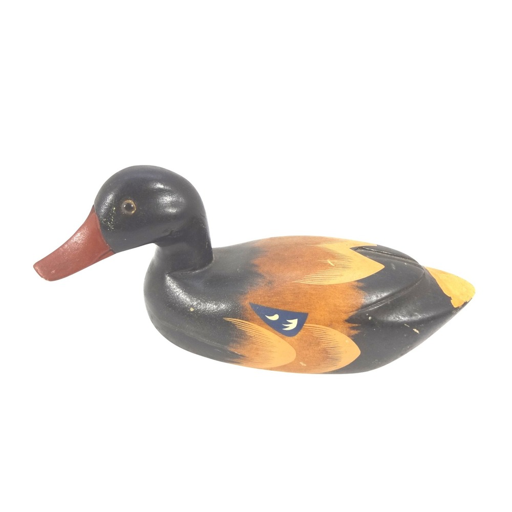 Vintage Hand Painted Wooden‎ Duck Decoy Figurine Rustic Lodge Folk Art Decor